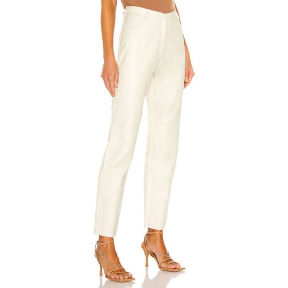 Tach Clothing Ivory Genuine Leather Pants Dilma Straight Leg High Rise Ankle 28 - Picture 3 of 16